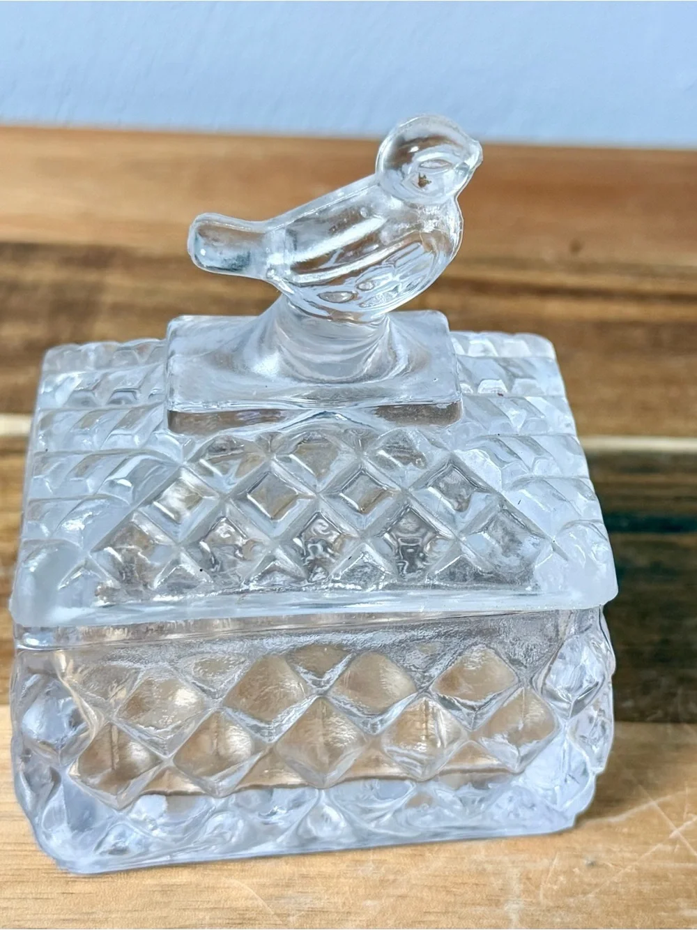 Vintage Clear Glass Bird-Top Decorative Trinket Dish - Home Dining